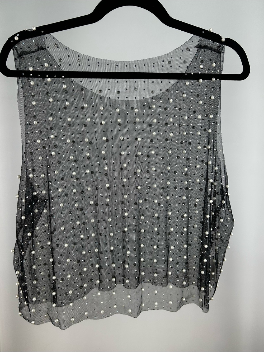 Charlotte Russe Black Pearl-Embellished Mesh Tank